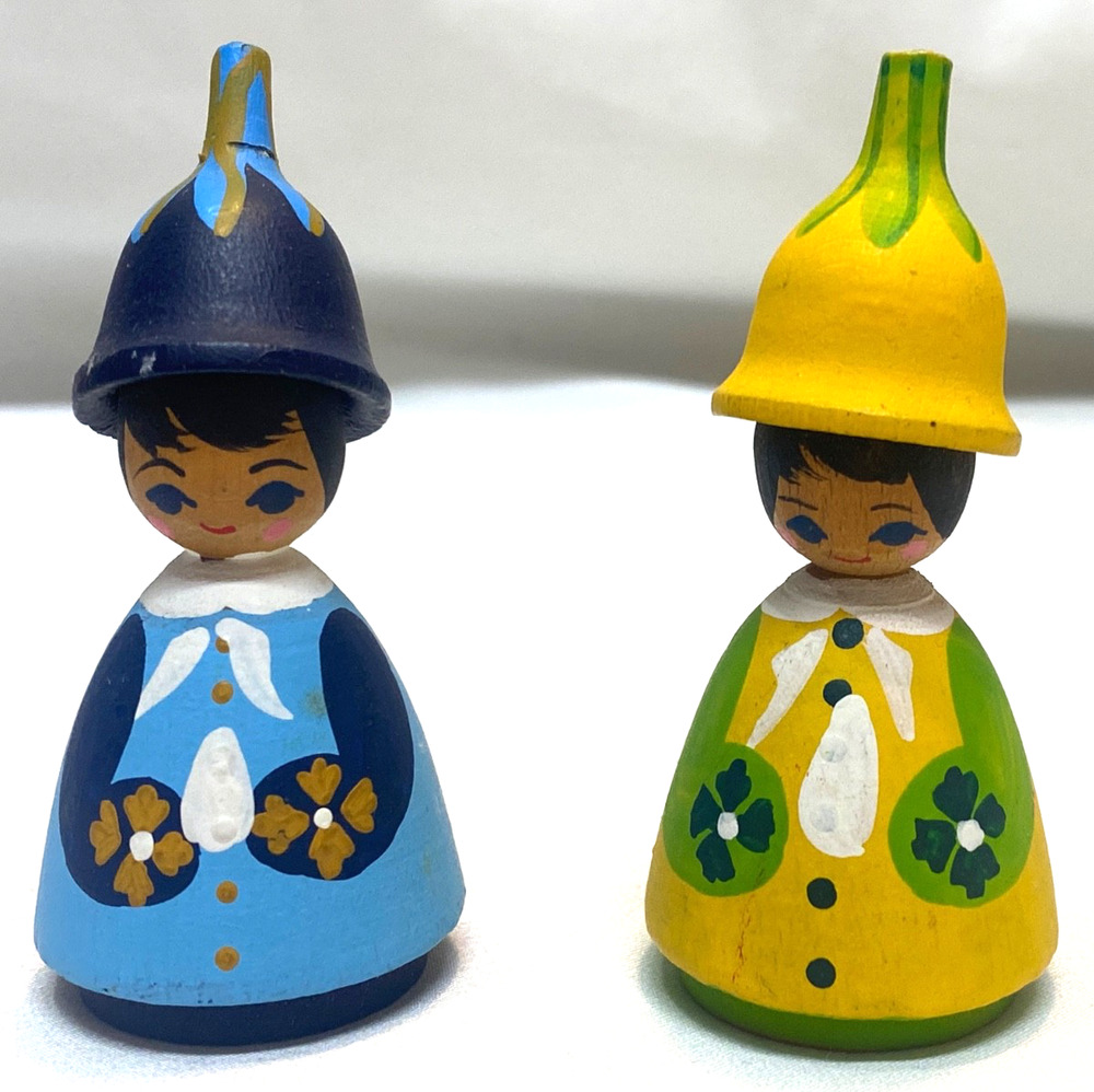 Denmark Spring Flower Girls Wooden Figures Hand Painted Vintage